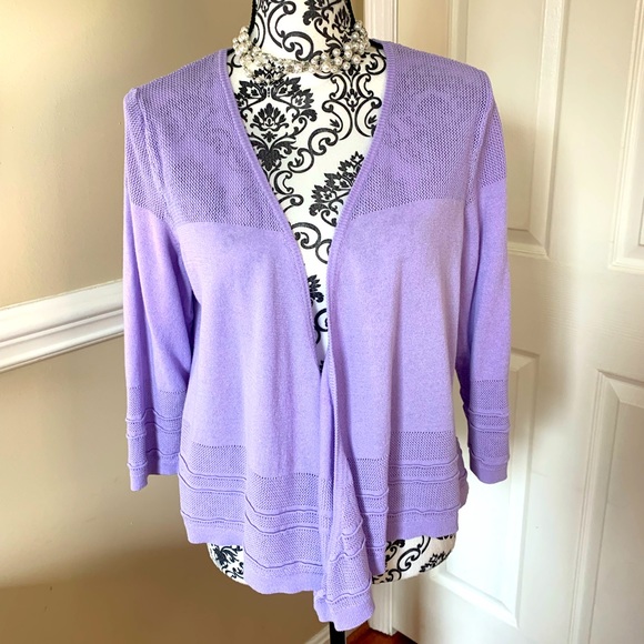 Dana Buchman Sweaters - Dana Buchman Womens Sweater, Purple, Cardigan Textured Knit Asymmetric, size Lg.